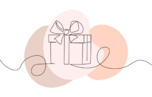 continuous line drawing of gift box with bow on white background