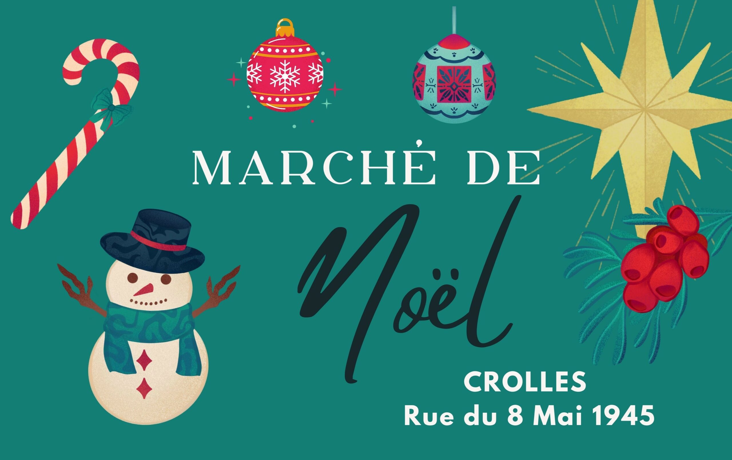 bleu vert rouge rétro illustratif marché de noël affiche 1